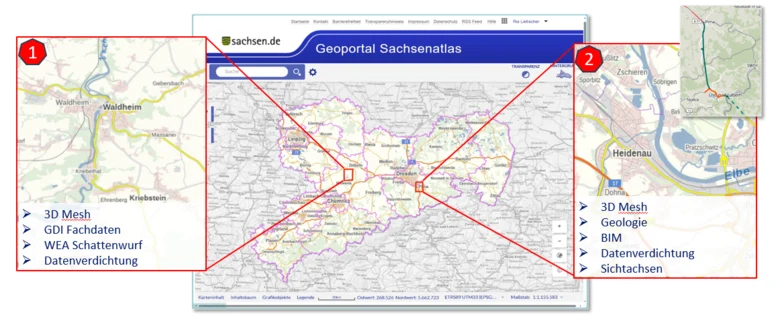 Beispiel Waldheim und Heidenau als Karte